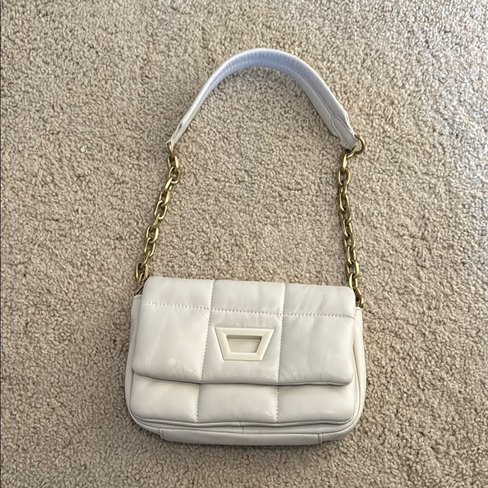 Zara cream faux leather quilted shoulder purse
